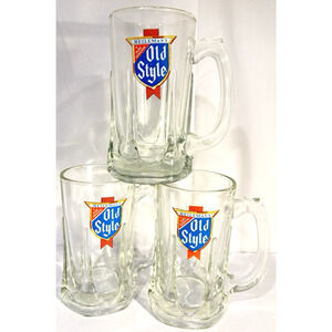 Vintage Heileman's Old Style Heavy Glass Beer Tavern Mugs Set Of 3 5 3/4" Tall